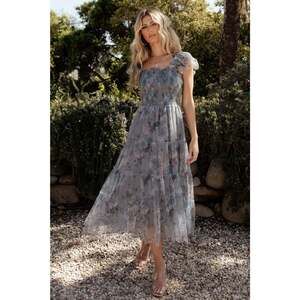 Baltic Born Clementine Tulle Midi Dress | Dusty Blue Floral Size 2XL